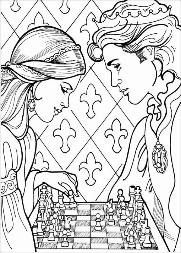 Playing Chess Coloring Page
