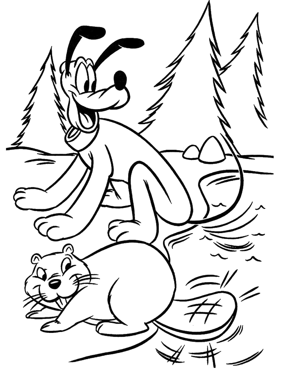 Pluto And Beaver Coloring Page