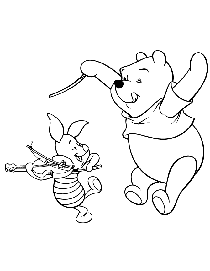 Pooh Bear Ochestra Conductor Coloring Page