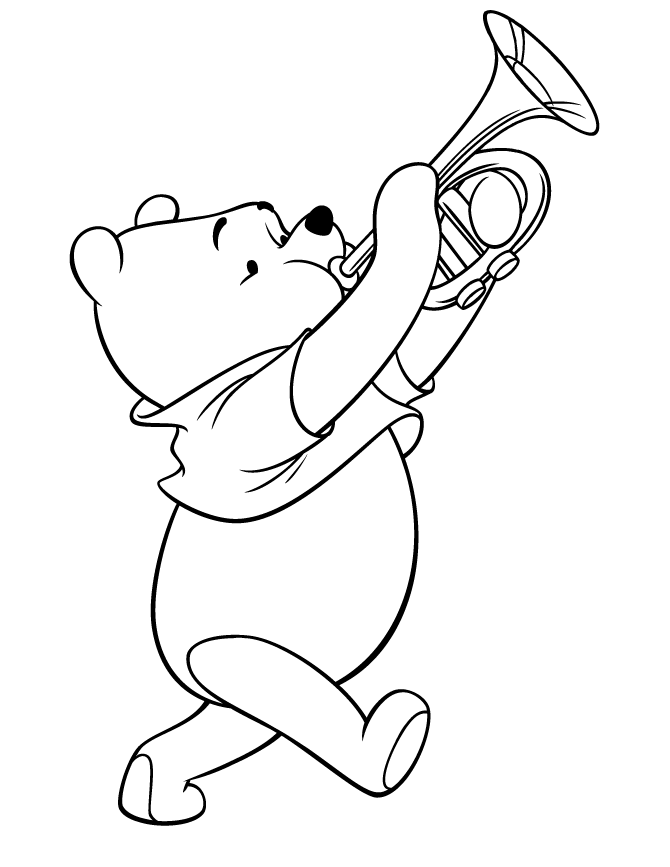Pooh Orchestra Horn Coloring Page