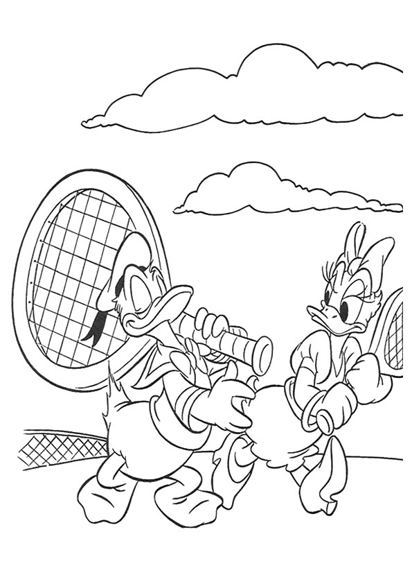 Donald And Daisy Duck With Tennis Rackets Coloring Page