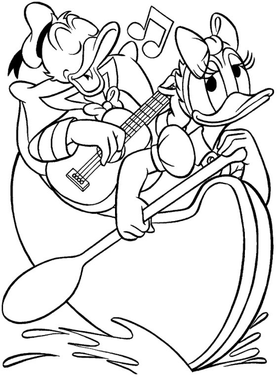 Donald And Daisy Rowing Coloring Page