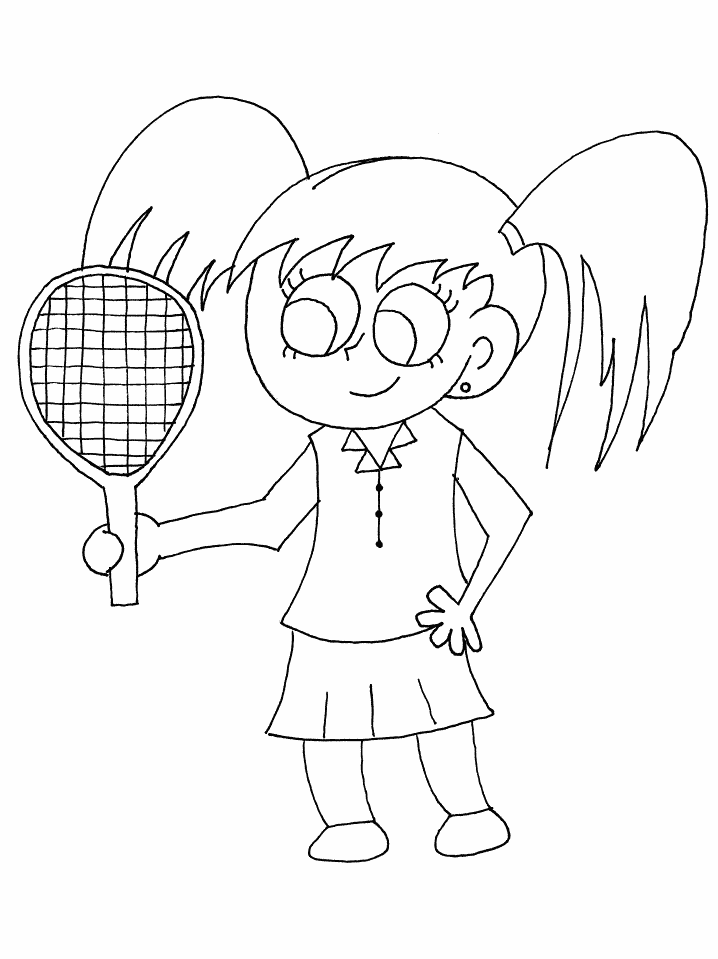 Girl With Tennis Racket Coloring Page