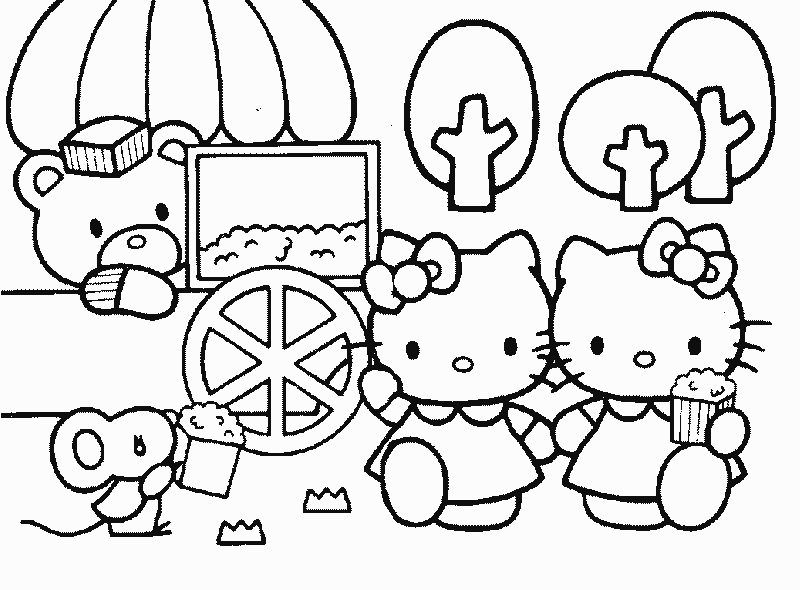 Hello Kitty Popcorn Stand Coloring Page