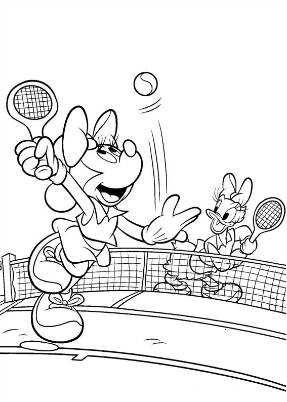 Minnie And Daisy Playing Tennis Coloring Page