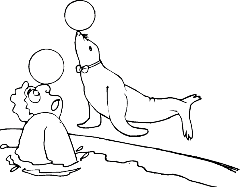 Seal And Man Funny Coloring Page