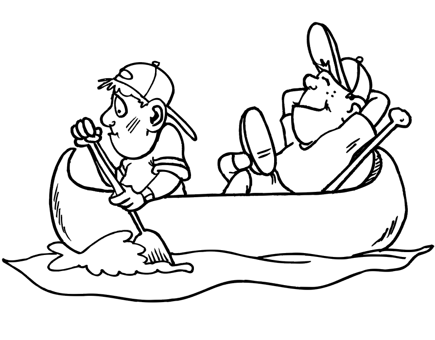 Two Boys Rowing Coloring Page