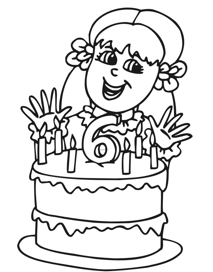 6th Birthday Cake Coloring Page