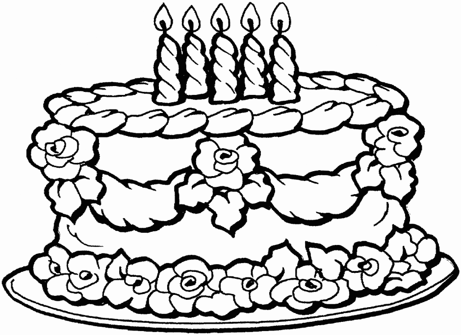Birthday Cake With Roses Coloring Pages