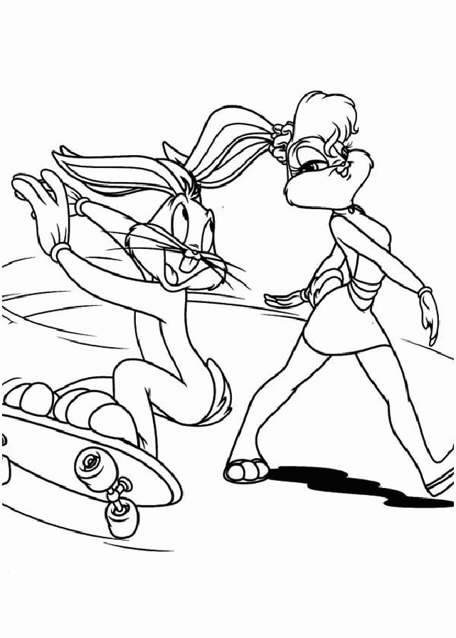 Bugs Bunny Skateboarding Coloring Page
