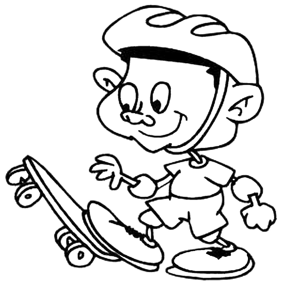 Cartoon Boy Skateboarding Coloring Page