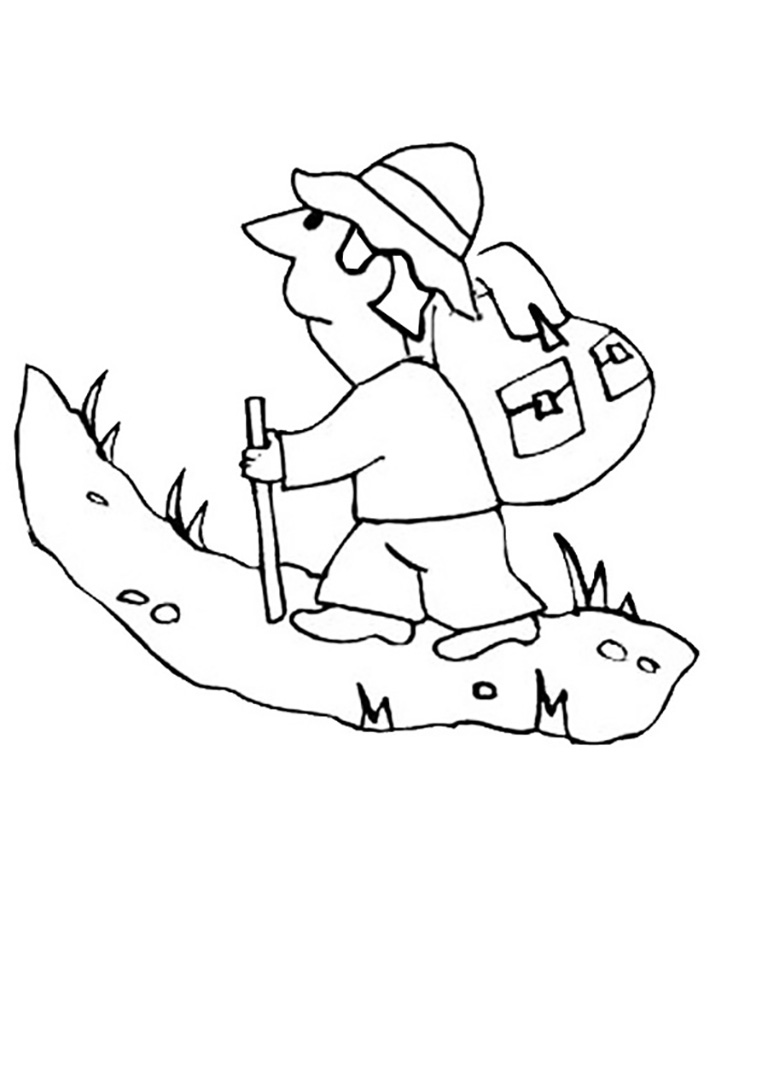 Cartoon Man Hiking Coloring Page