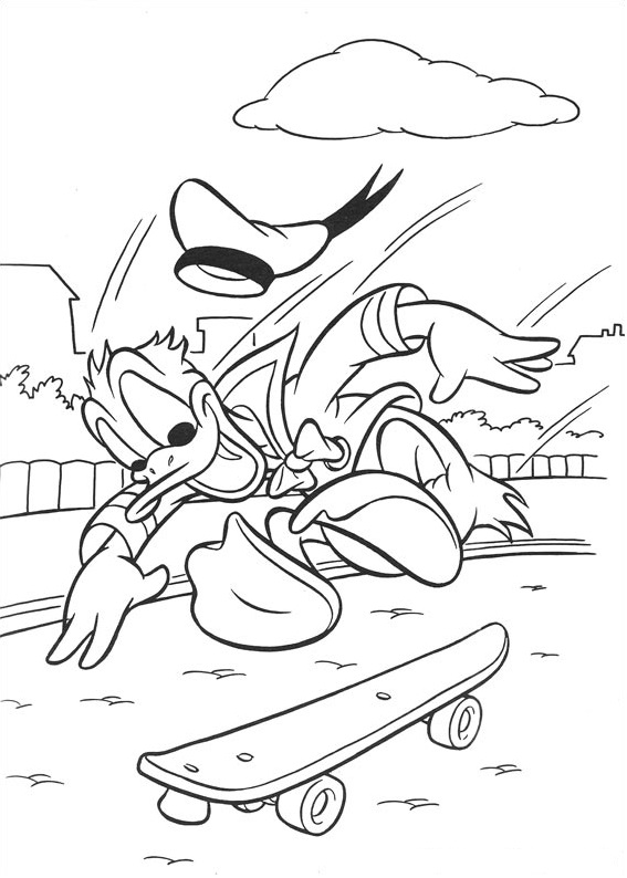 Donald Duck Skateboarding Coloring Page
