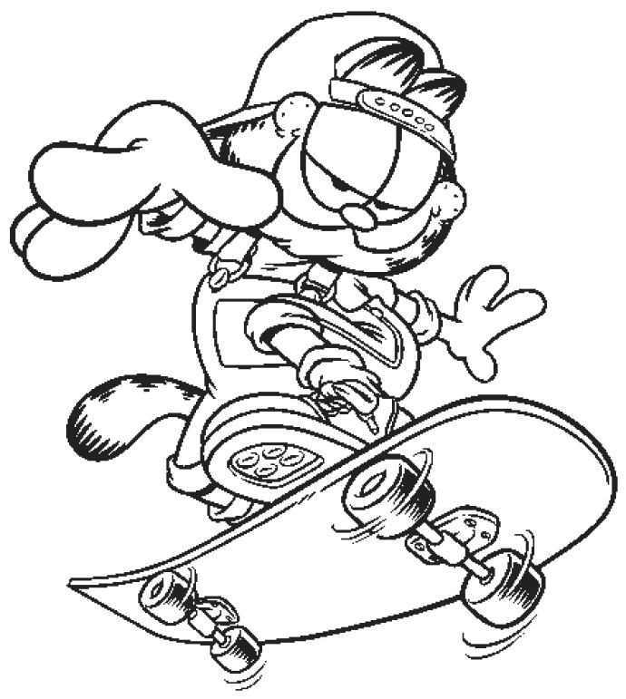Garfield Skateboarding Coloring Page