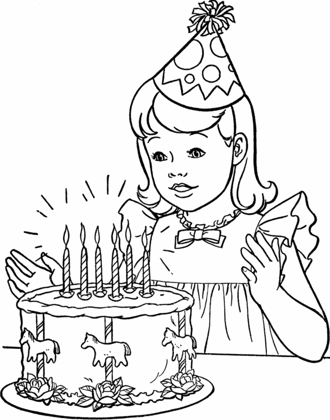 Girl With Birthday Cake Coloring Pages