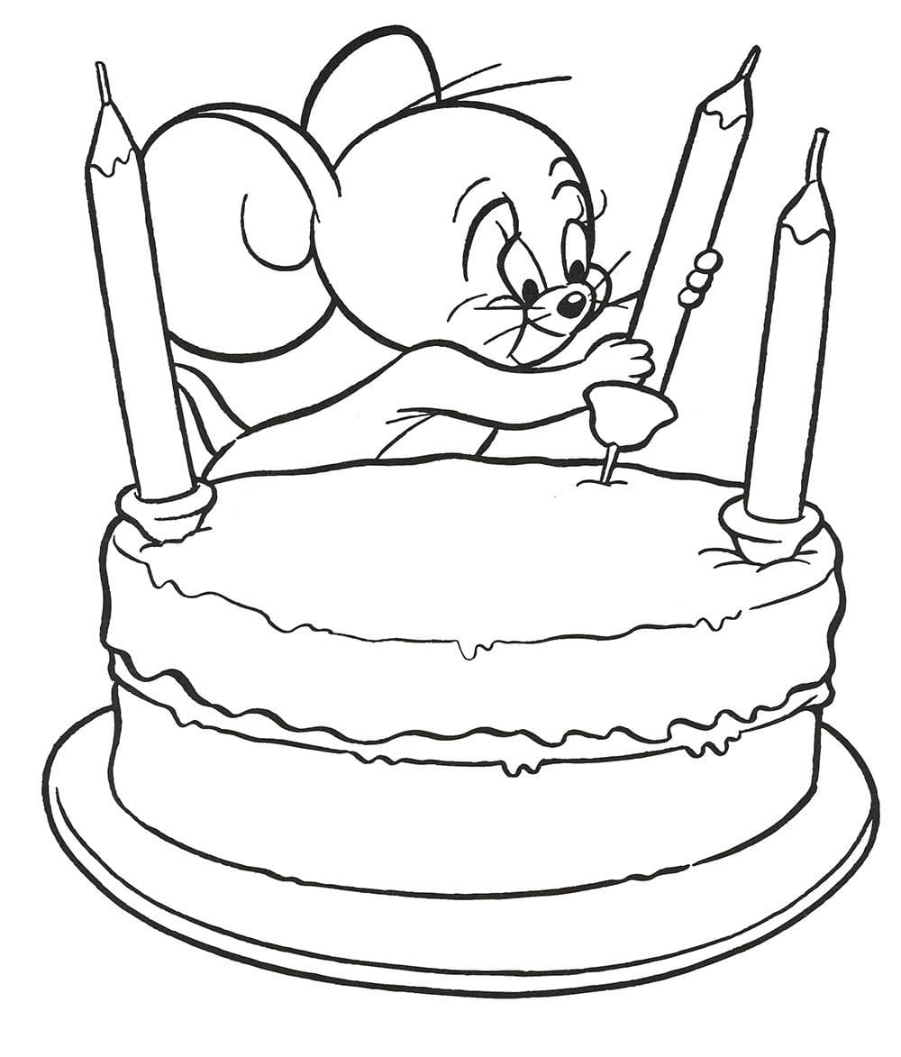 Jerry With Cake Coloring Pages