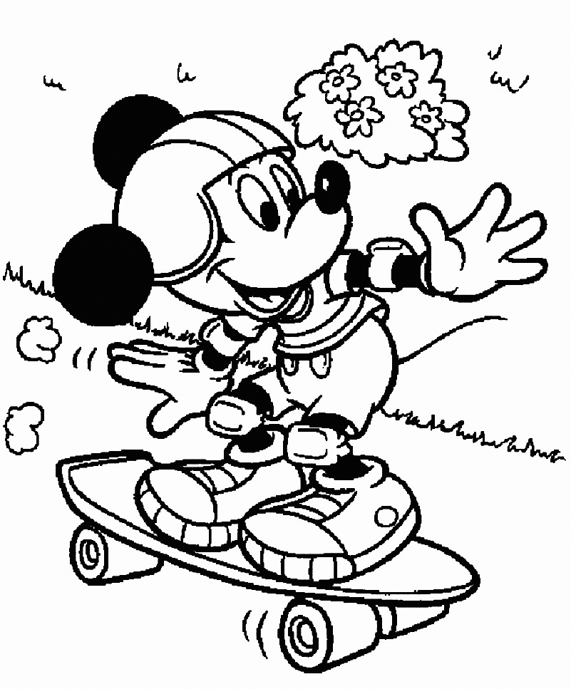 Mickey Mouse Skateboarding Coloring Page