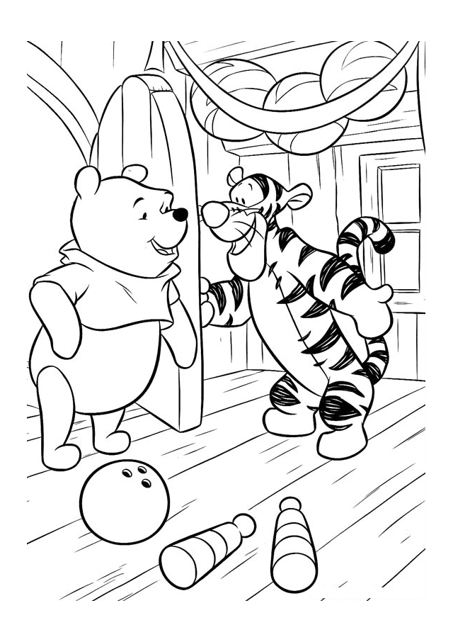 Pooh And Tigger Bowling Coloring Pages