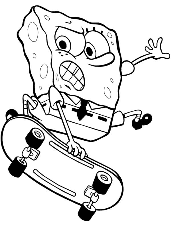 Spongebob Skateboarding Coloring Page