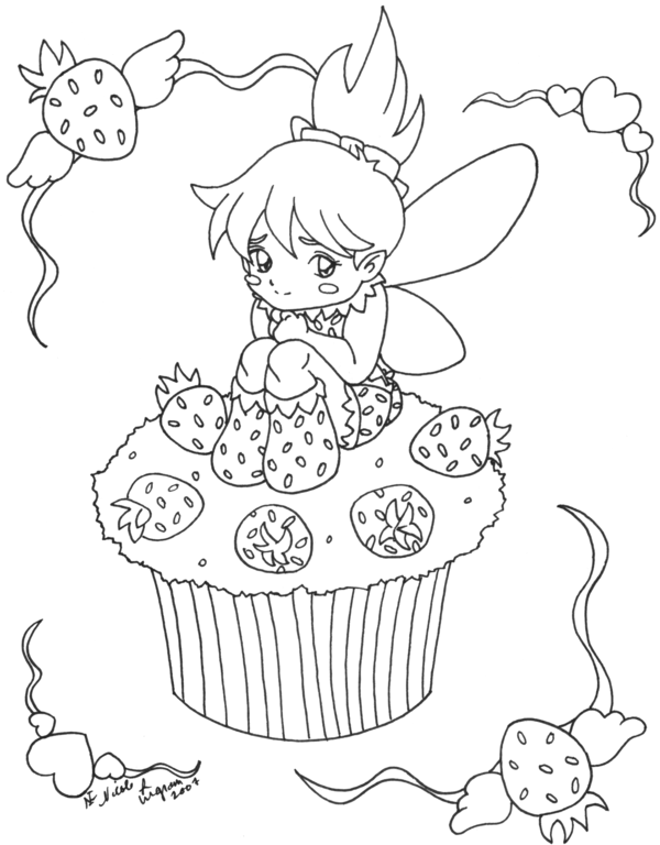 Strawberry Cake Fairy Coloring Page
