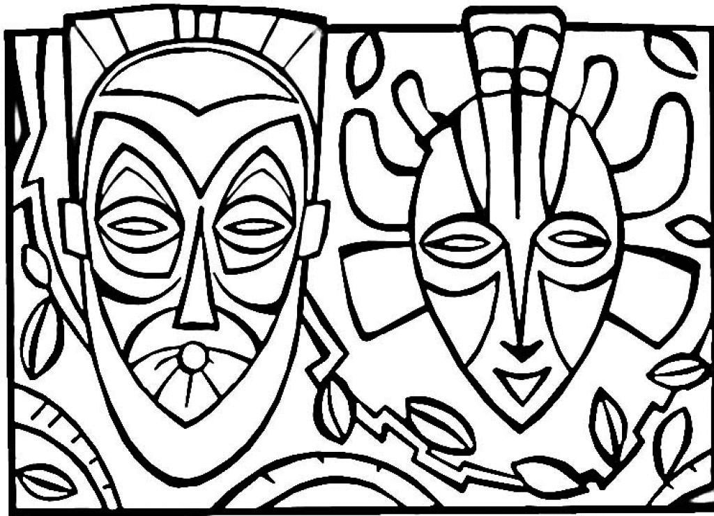 African Masks Coloring Page