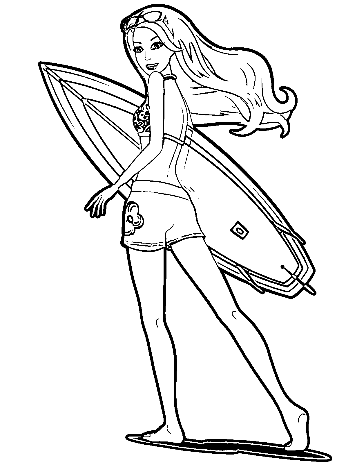 Barbie With Surfboard Coloring Page