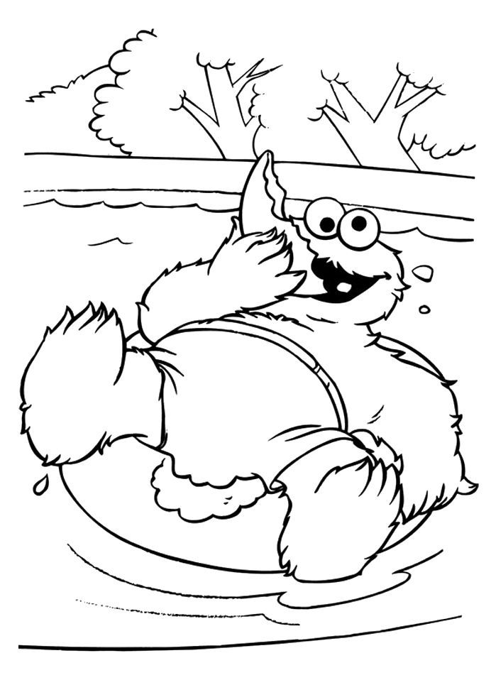Cookie Monster Swimming Coloring Page