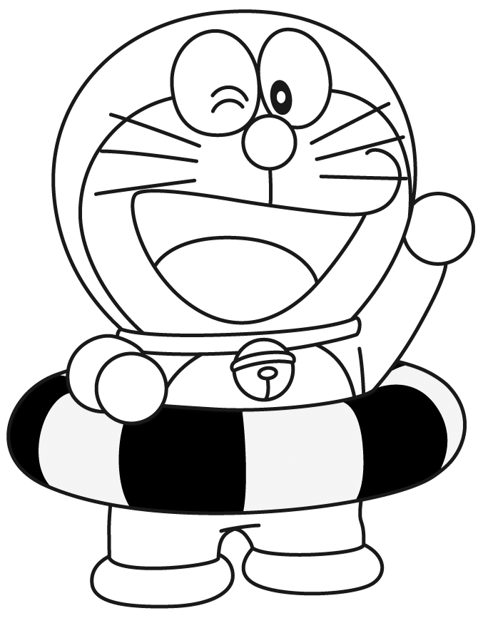 Doraemon In Swimming Tube Coloring Page