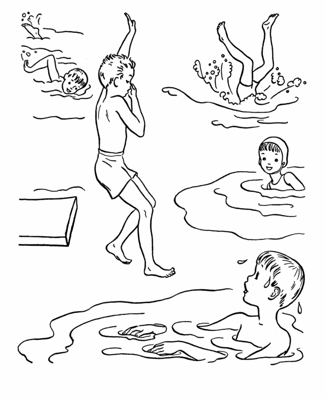 Kids Swimming Coloring Page