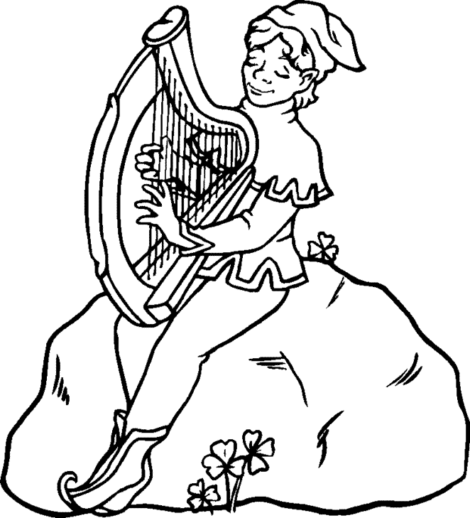 Medieval Player Harp Coloring Page