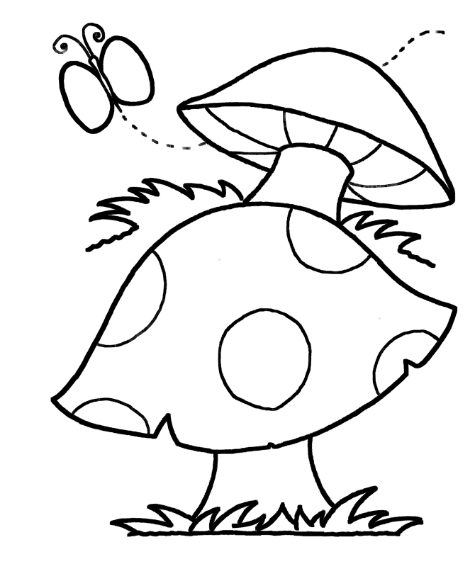 Mushrooms And Butterfly Coloring Pages