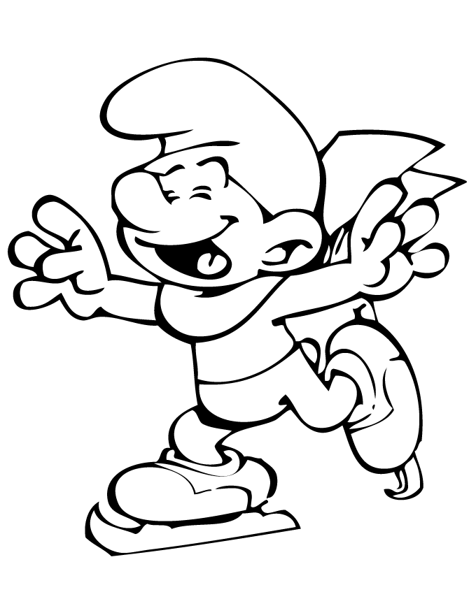 Smurf Ice Skating Coloring Page