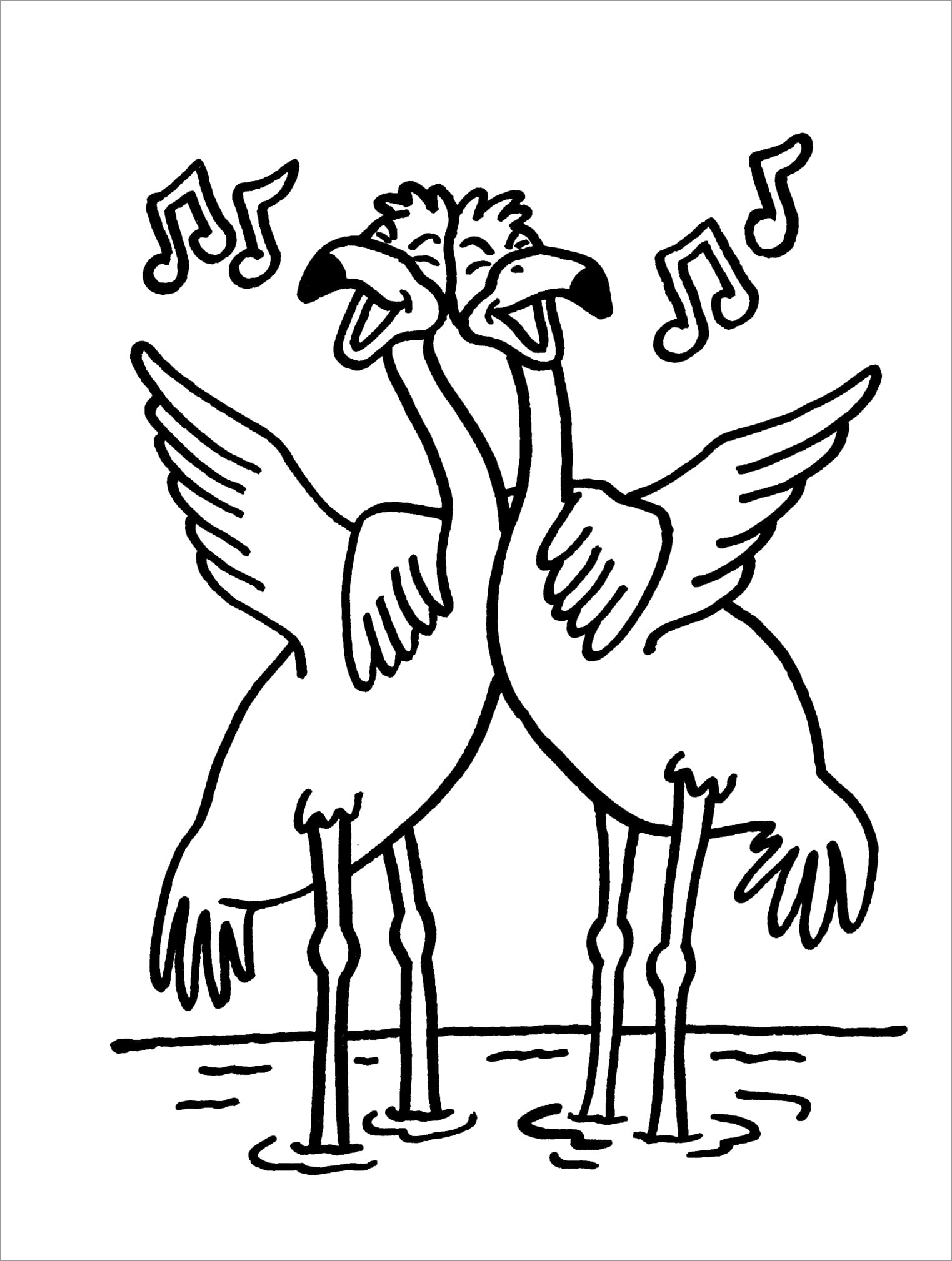 Two Storks Singing Coloring Page