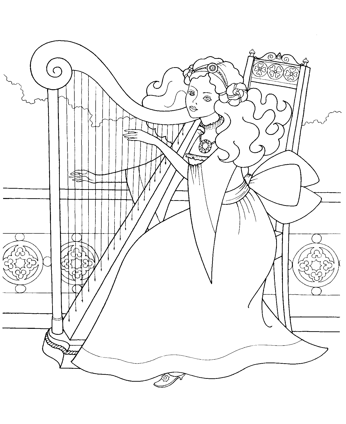 Woman Playing Harp Coloring Pages