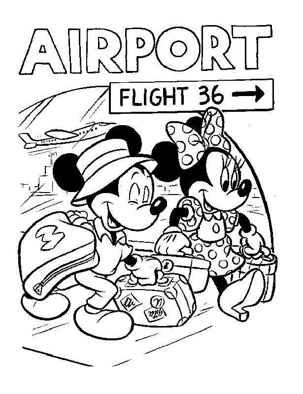 Mickey And Mini At Airport Coloring Page