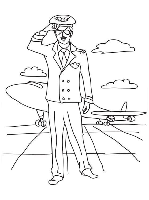 Pilot At Airport Coloring Page