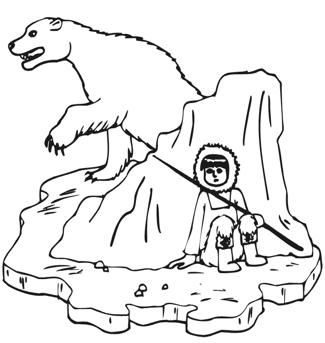Polar Bear And Eskimo Coloring Page