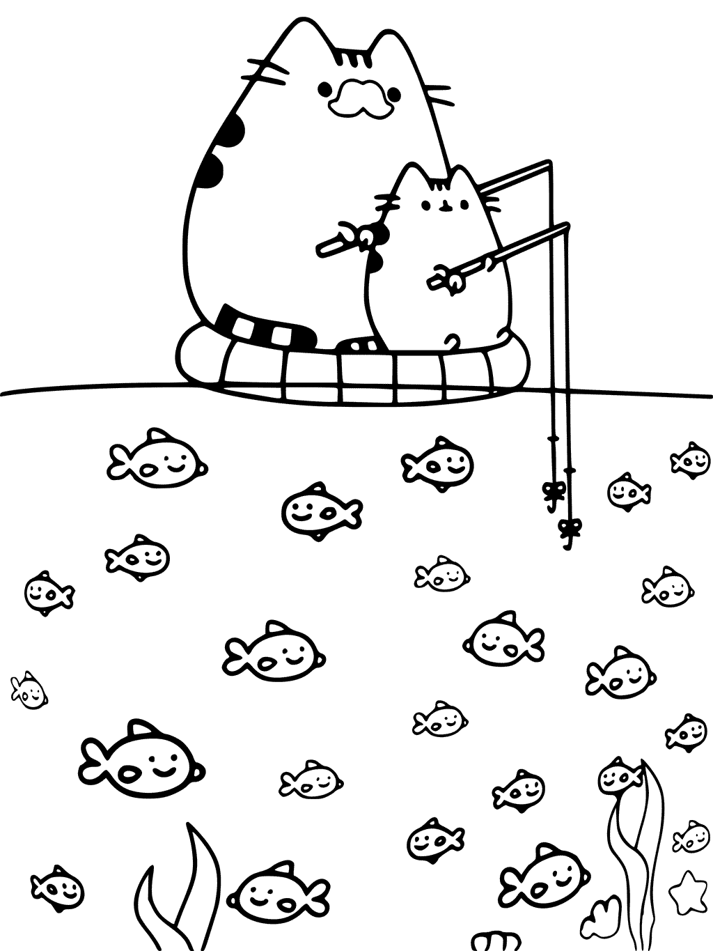 Pusheen Fishing Coloring Page