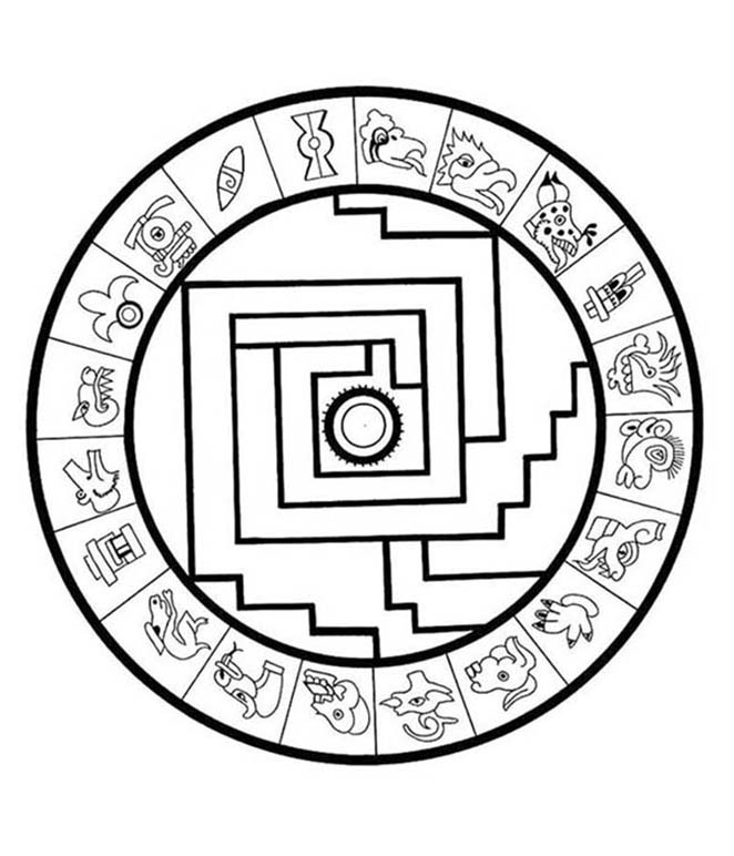 Aztec Symbol Mandala Coloring Page