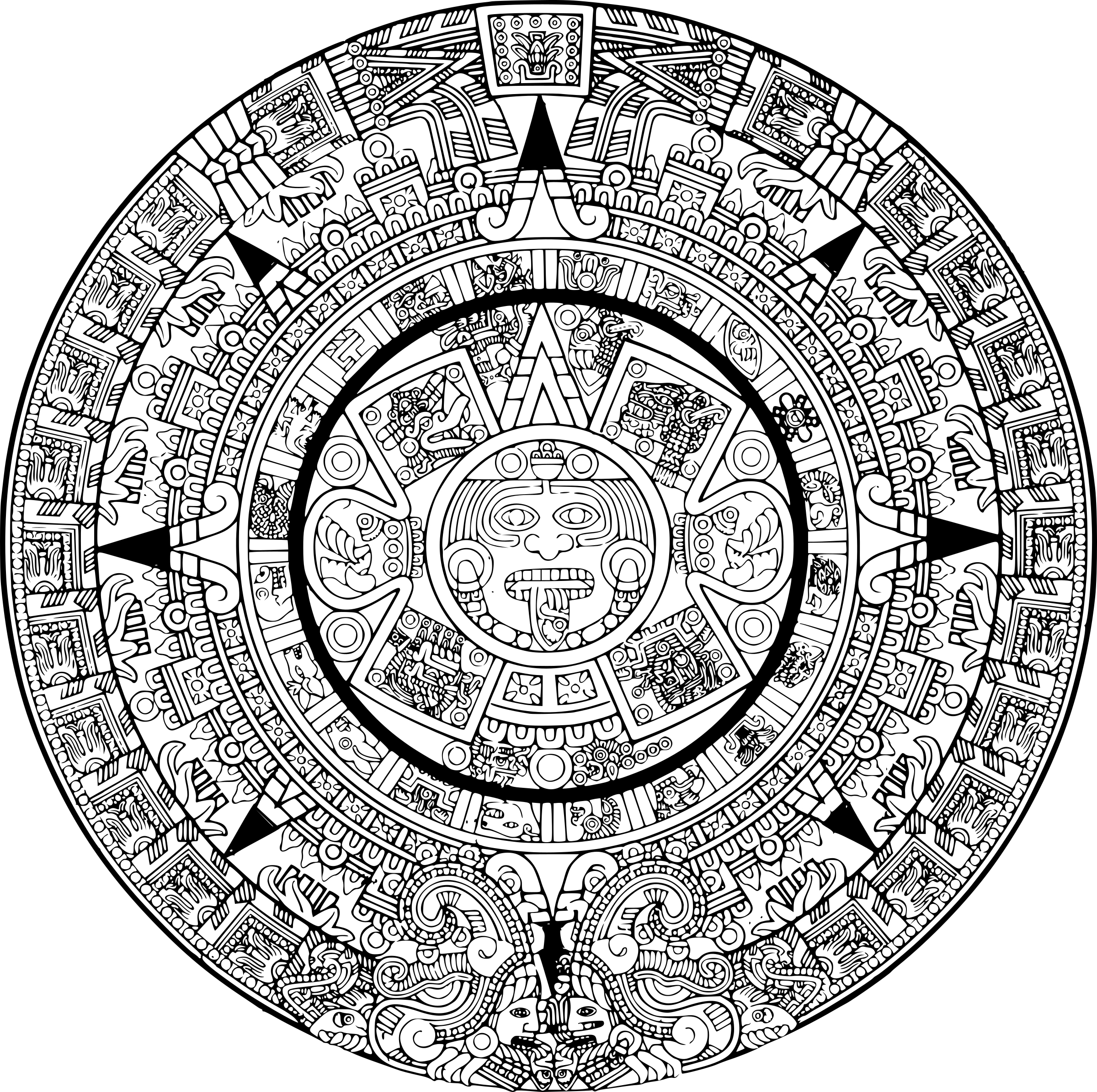 Complex Aztec Mandala Coloring Page
