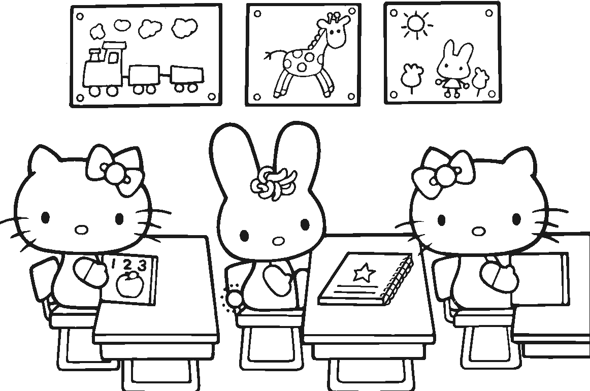 Hello Kitty In Classroom Coloring Page