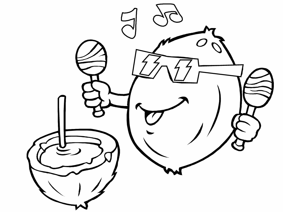 Musical Coconut Coloring Page