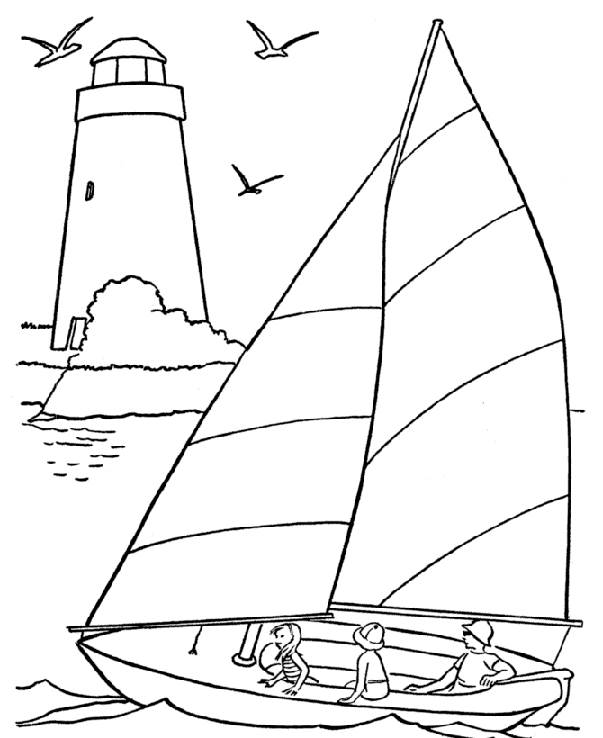 Sailing By The Lighthouse Coloring Page