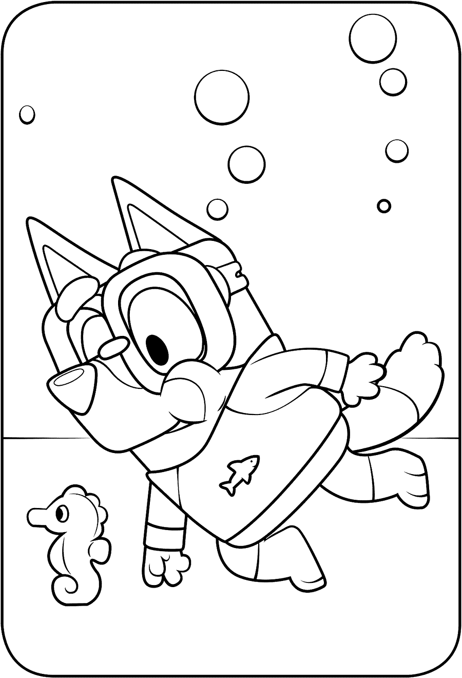 Under Water Bluey Coloring Pages