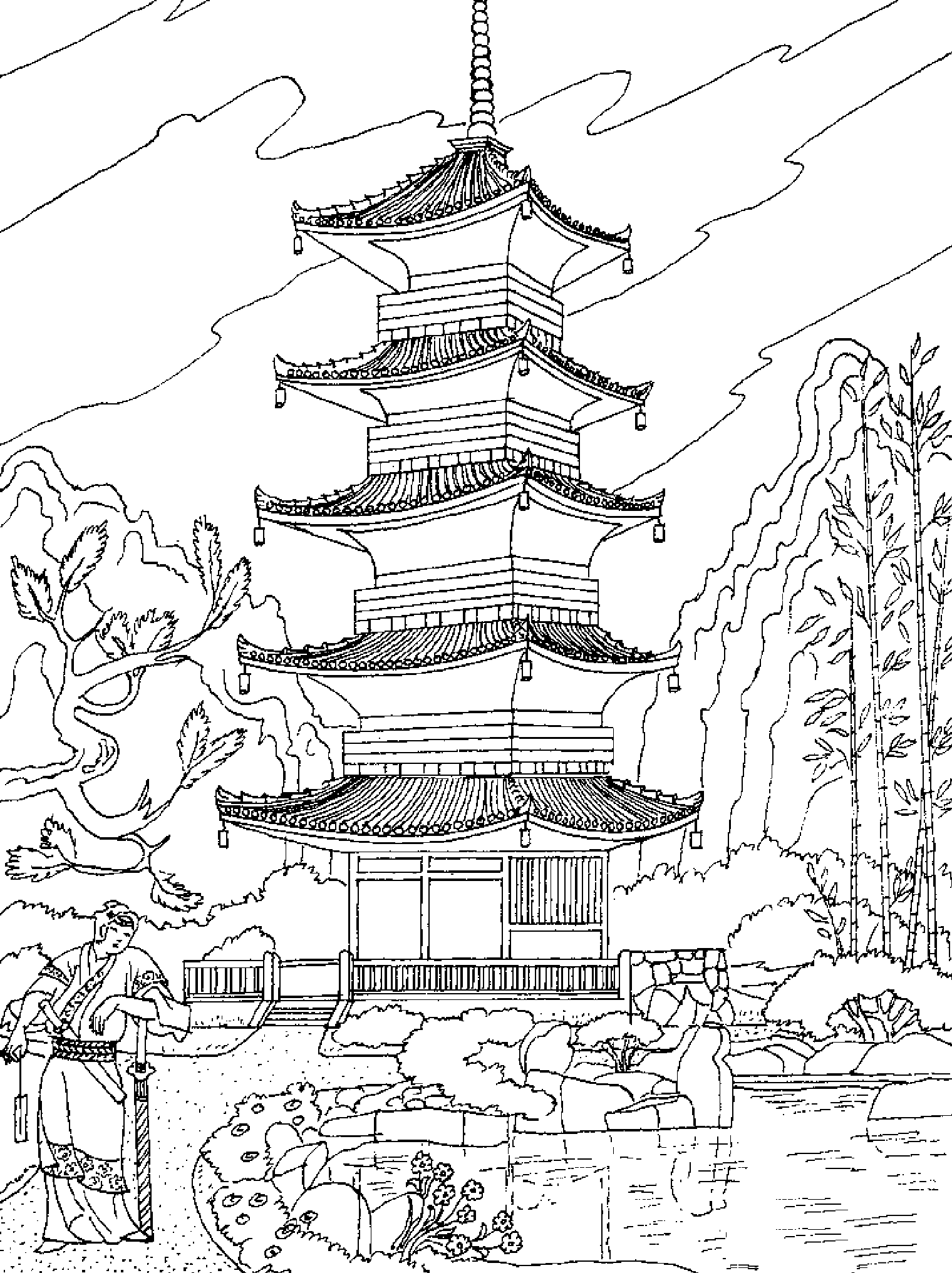 Asian Architecture Coloring Page