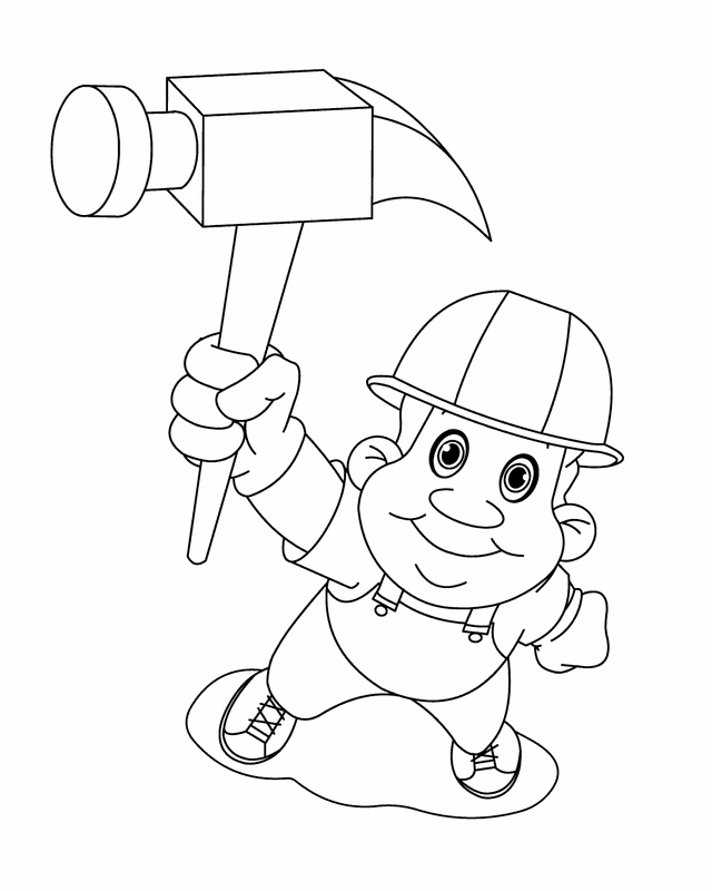Construction Worker With Hammer Coloring Page