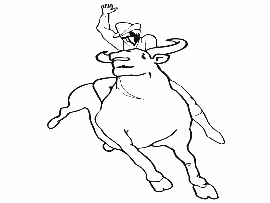 Cowboy Riding A Bull Coloring Page