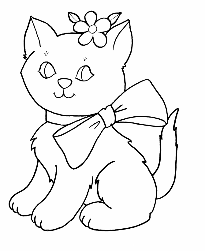 Cute Cat With Bow Coloring Page