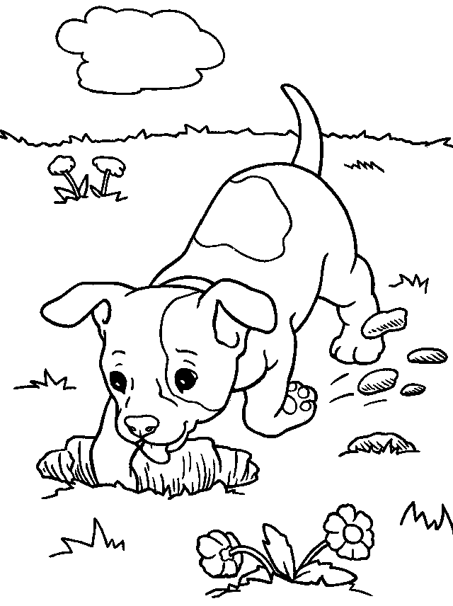 Jack Russell Digging Hole Coloring Page