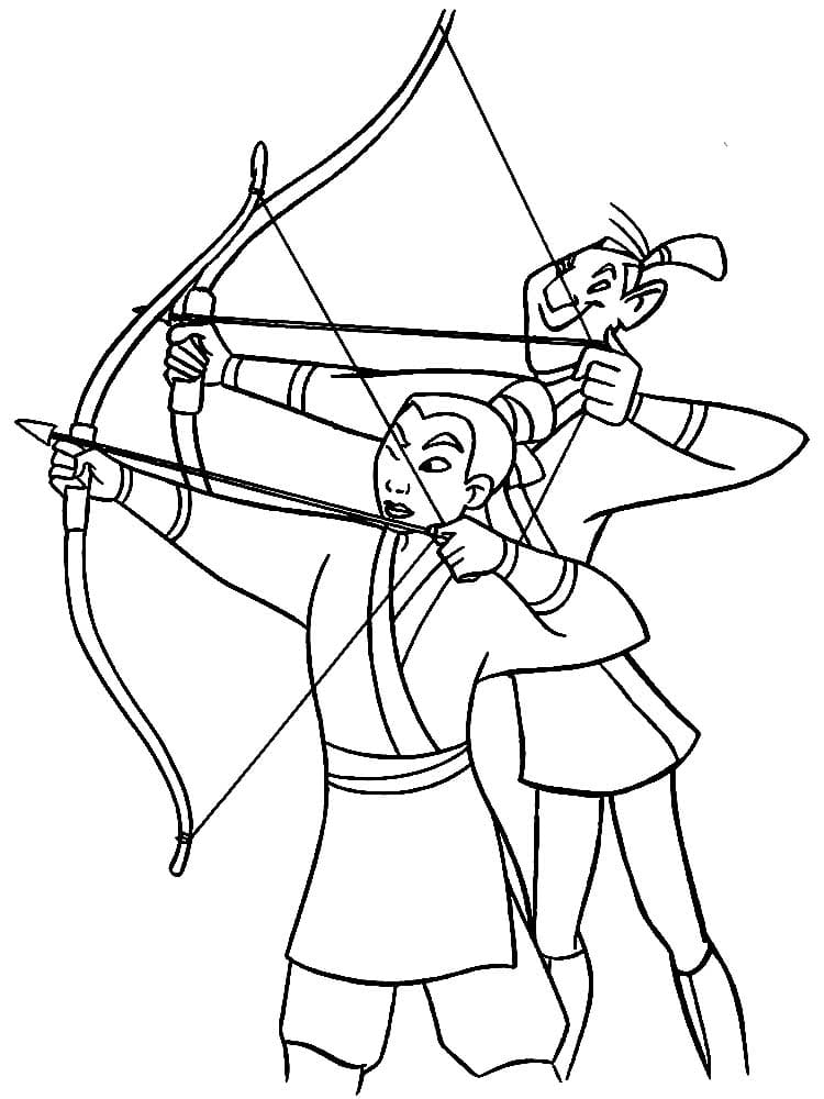 Mulan Men Shooting Arrows Coloring Page